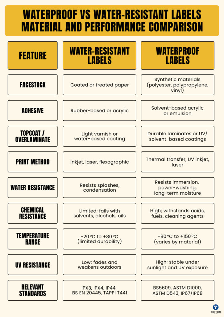 Waterproof vs Water-Resistant Labels